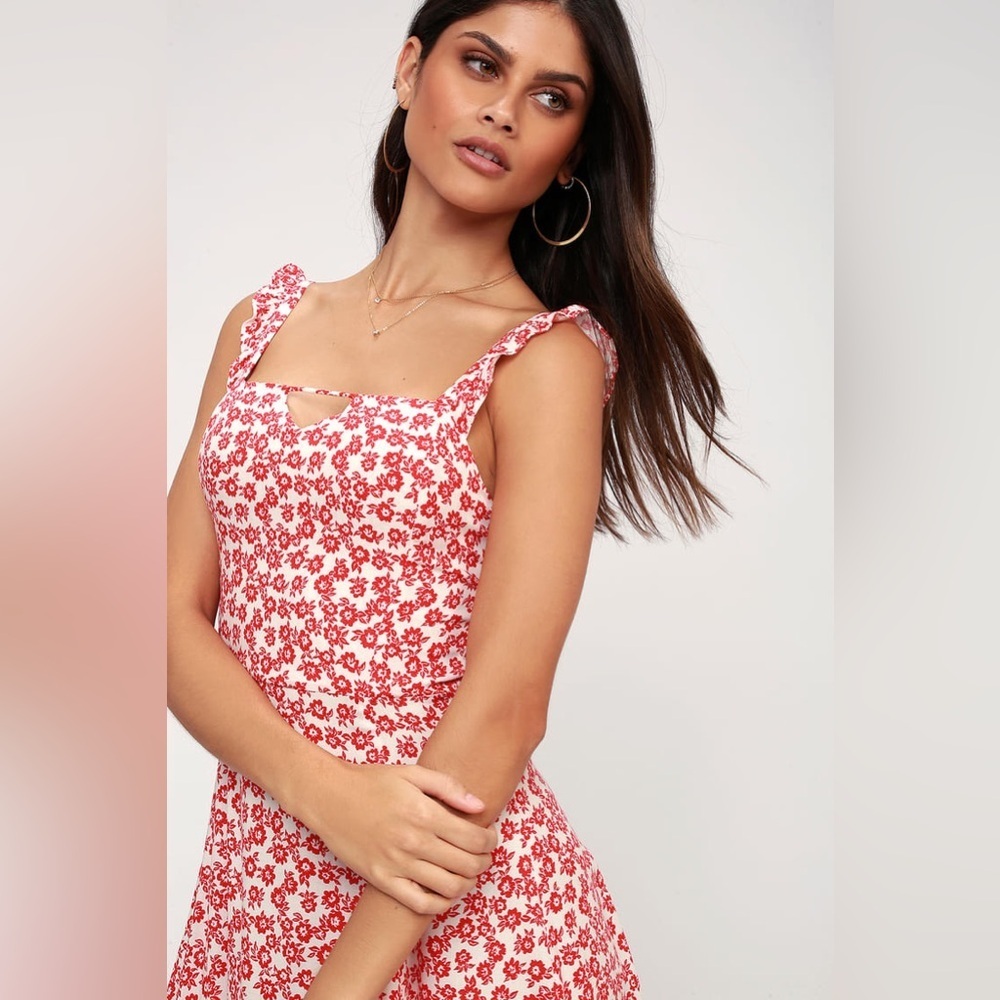 Lucy love / Lulus Fallin' For You Red and White Floral Dress - Picture 2 of 4